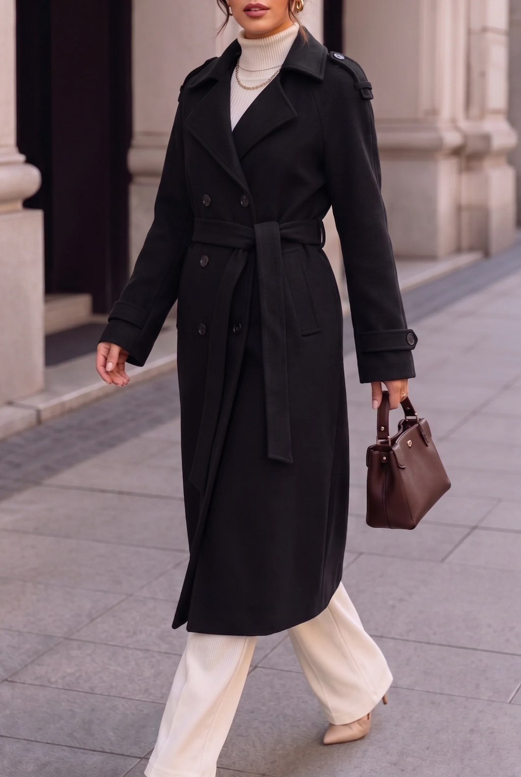 Emilia | Belted Double-Breasted Long Coat